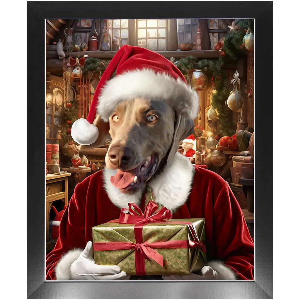 PANTA PAWS - Christmas, Santa & Elf Inspired Custom Pet Portrait Framed Satin Paper Print