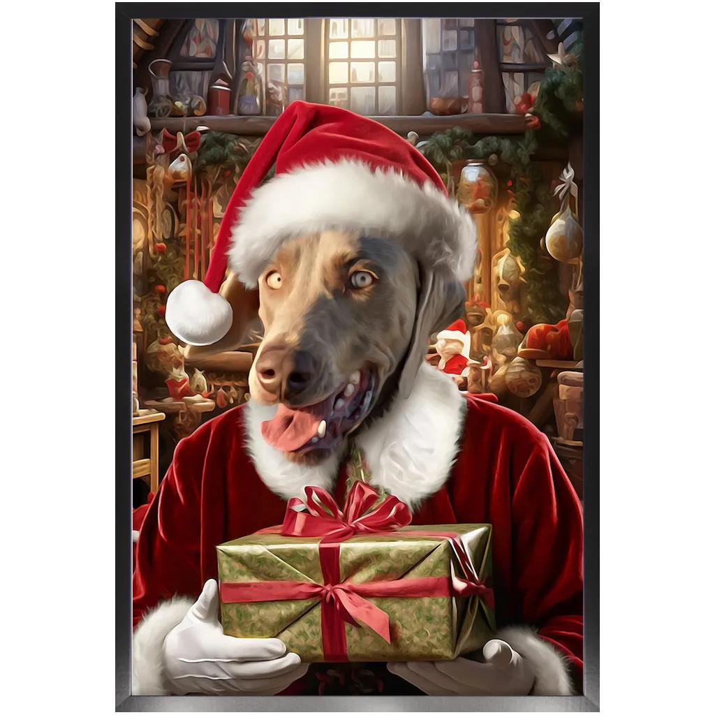 PANTA PAWS - Christmas, Santa & Elf Inspired Custom Pet Portrait Framed Satin Paper Print