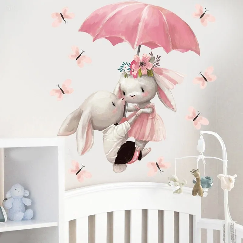 Pink Rabbit Love Wall Stickers