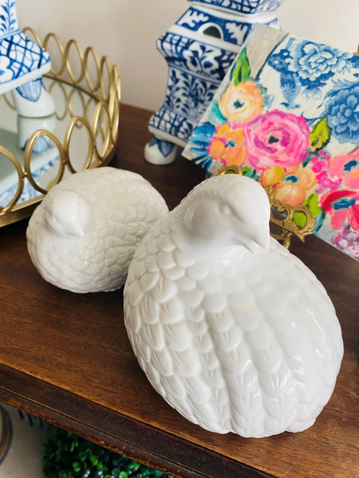 Porcelain Quail Figurines Blanc de Chin