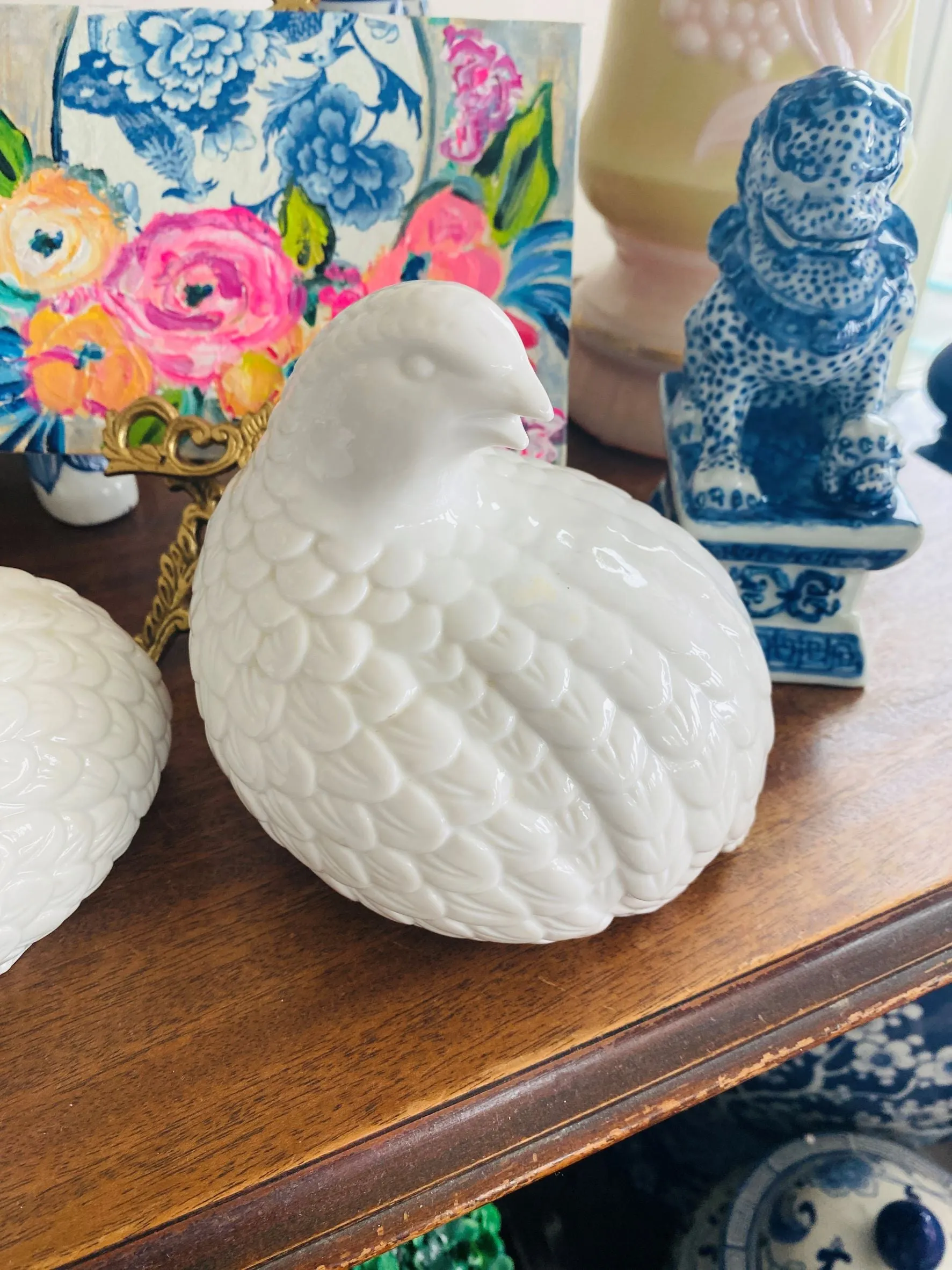 Porcelain Quail Figurines Blanc de Chin