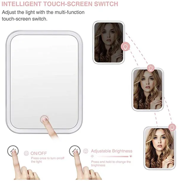 Portable Makeup & Cosmetic Mirror with 16 LEDs with Touch Dimmer Switch