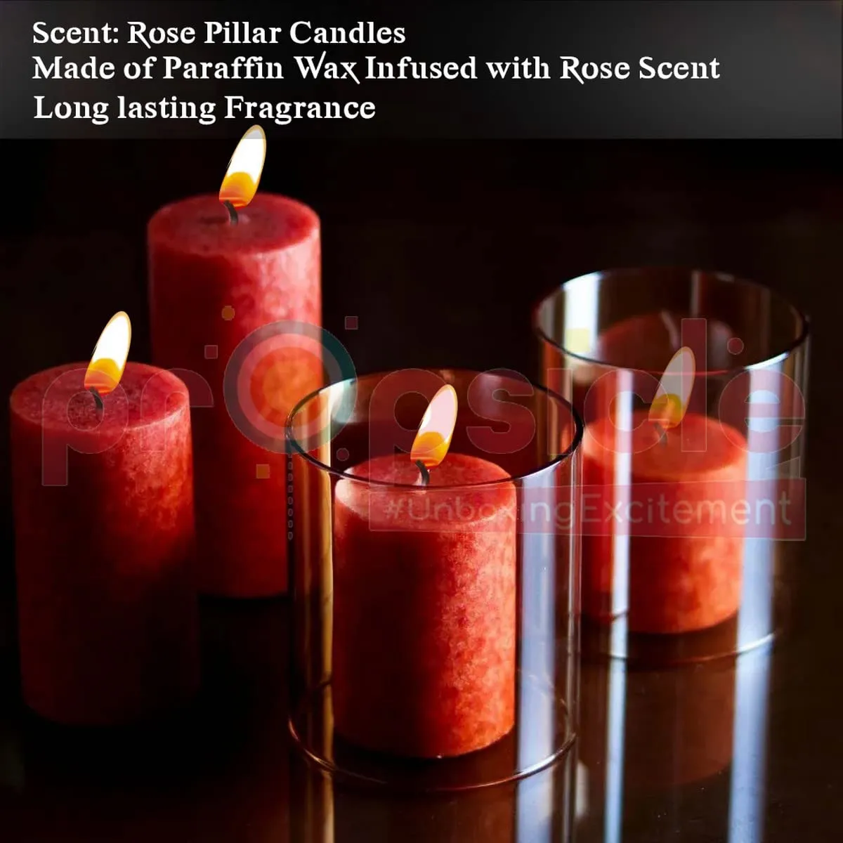 Propsicle Scented Candle Rose Fragrance Pure Wax Pack of 4 Aromatic Pillar for Home Decoration & Gift