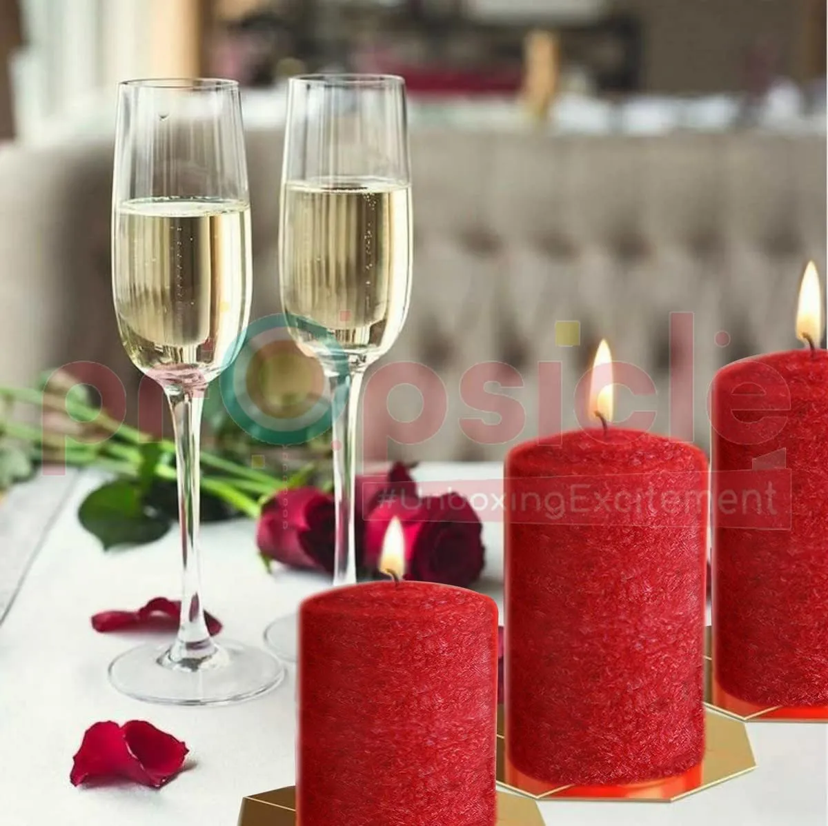 Propsicle Scented Candle Rose Fragrance Pure Wax Pack of 4 Aromatic Pillar for Home Decoration & Gift