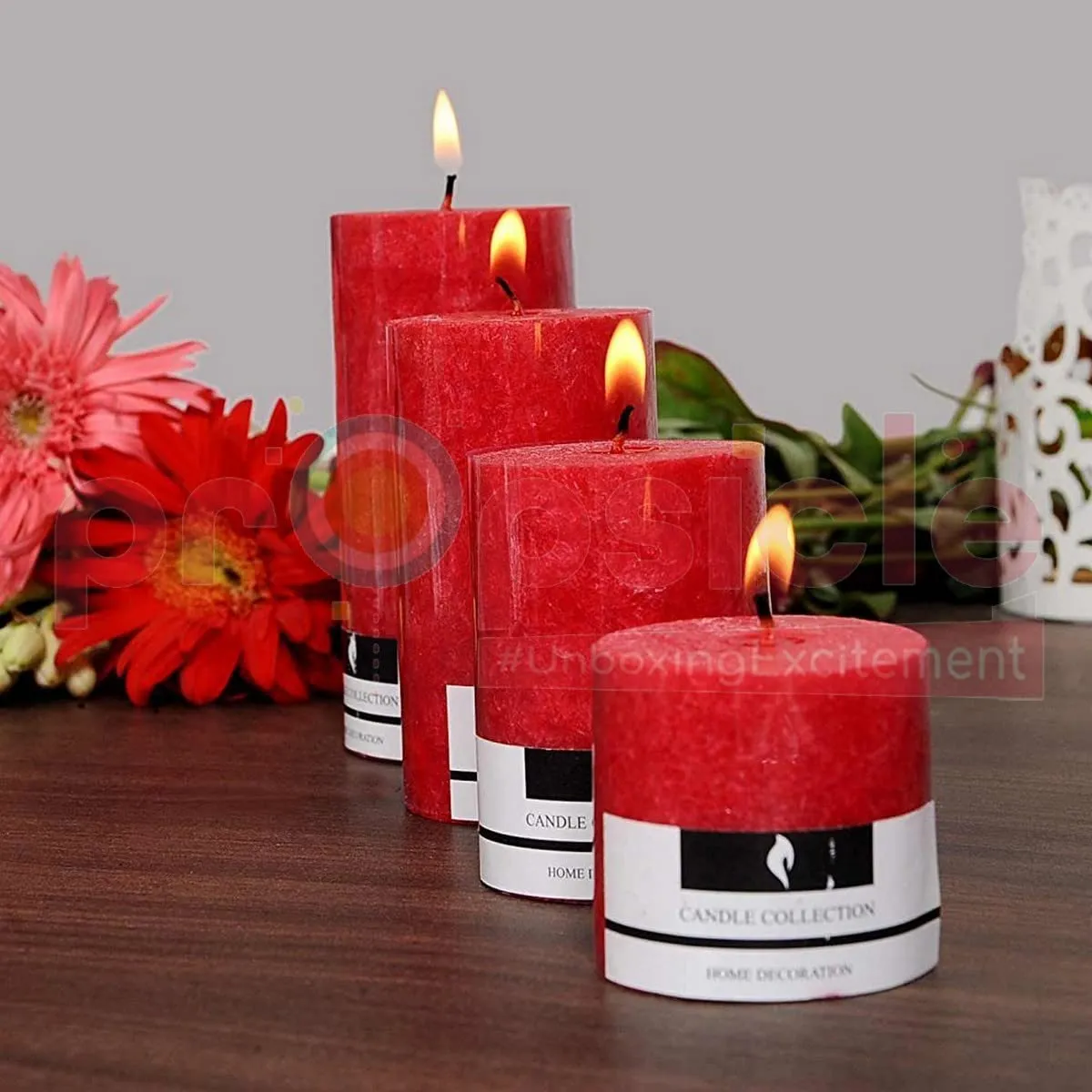 Propsicle Scented Candle Rose Fragrance Pure Wax Pack of 4 Aromatic Pillar for Home Decoration & Gift