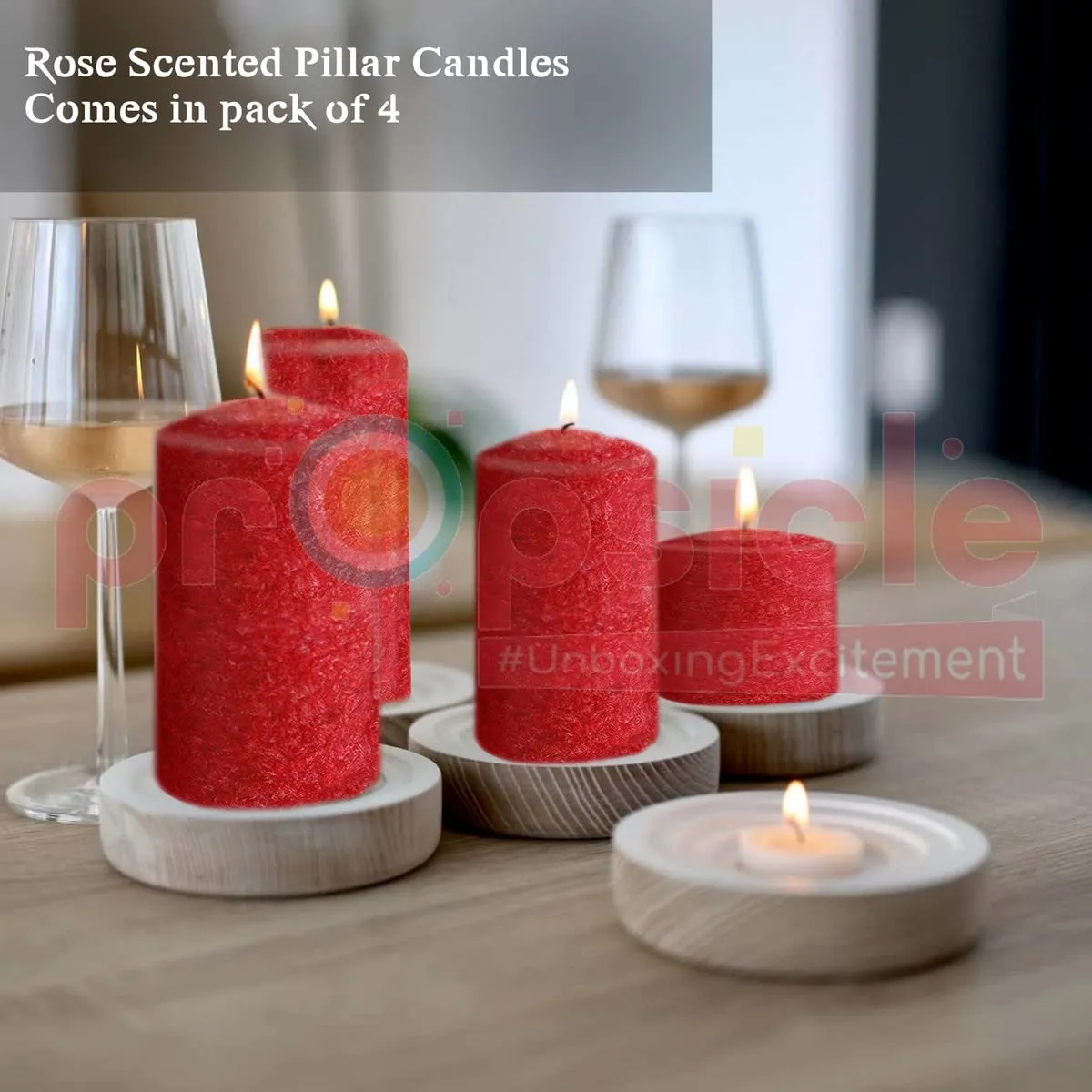 Propsicle Scented Candle Rose Fragrance Pure Wax Pack of 4 Aromatic Pillar for Home Decoration & Gift