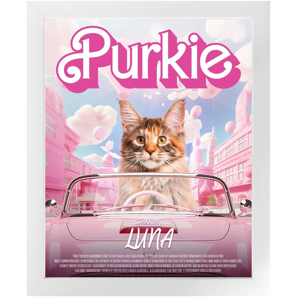 PURKIE Movie Poster - Barbie Inspired Custom Pet Portrait Framed Satin Paper Print