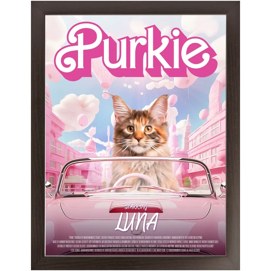 PURKIE Movie Poster - Barbie Inspired Custom Pet Portrait Framed Satin Paper Print