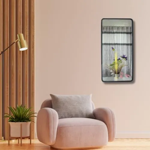 Quality Glass Modern Elegance Rectangular Wall-Mounted Mirror Metal Framed Wall Mirror Bathroom Mirror Living Room Mirror Home Decor Mirror 18 x 36 Inches Black MF 96