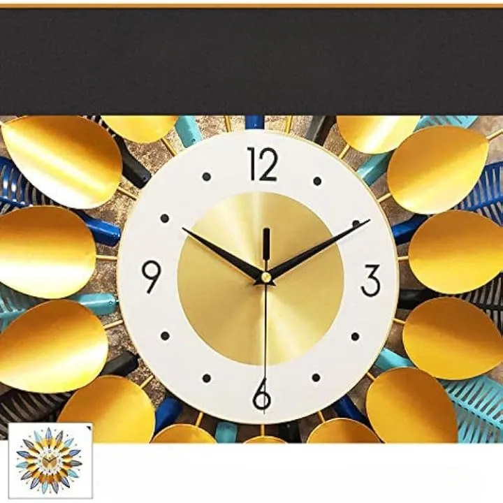 R RUNILEX Home Decoration Wall Clock 3D Metal Luxury Hanging Decorative Clock with Silent Movement Analogue Dial for Home Living Room Office Hotel Cafe (70 x 70 cm)