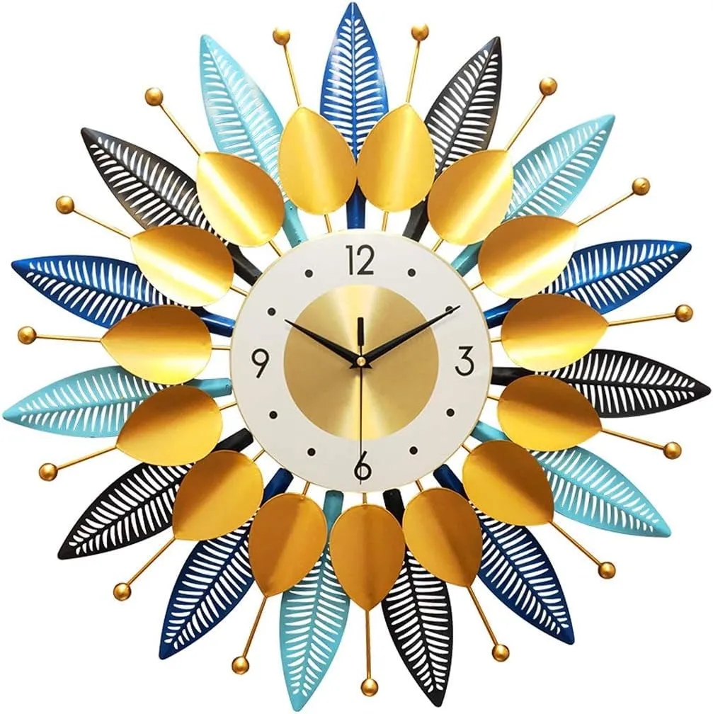 R RUNILEX Home Decoration Wall Clock 3D Metal Luxury Hanging Decorative Clock with Silent Movement Analogue Dial for Home Living Room Office Hotel Cafe (70 x 70 cm)