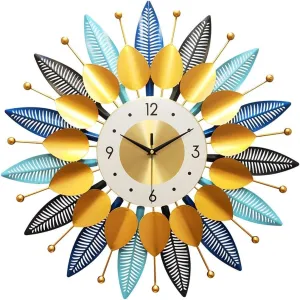 R RUNILEX Home Decoration Wall Clock 3D Metal Luxury Hanging Decorative Clock with Silent Movement Analogue Dial for Home Living Room Office Hotel Cafe (70 x 70 cm)