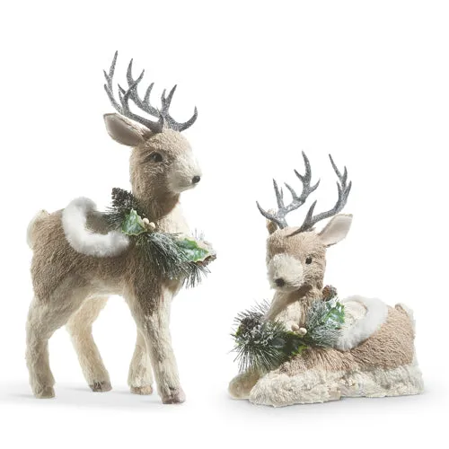 Raz Imports 2023 Natural Noel 15" Deer With Wreath, Set of 2