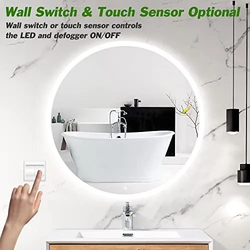 Round LED Light with Anti-Fog Wall Mounted Bathroom Vanity Mirror