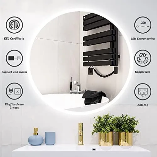 Round LED Light with Anti-Fog Wall Mounted Bathroom Vanity Mirror