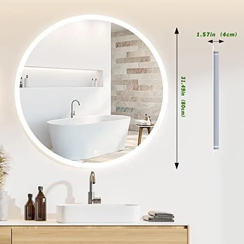 Round LED Light with Anti-Fog Wall Mounted Bathroom Vanity Mirror