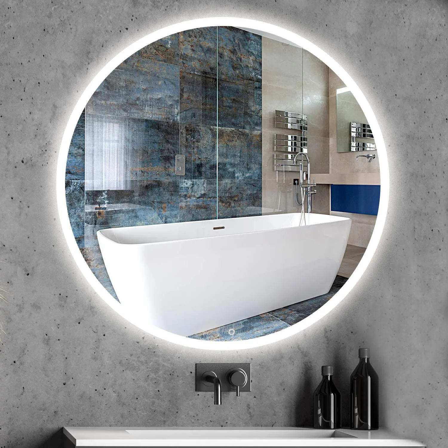 Round LED Light with Anti-Fog Wall Mounted Bathroom Vanity Mirror