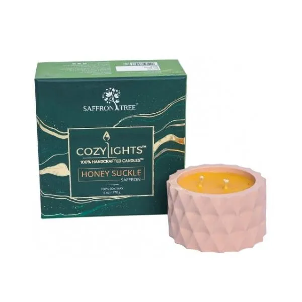 Saffron Tree Cozylights Honey Suckle Saffron Fragrance Candle | Scented Candles | Smokeless & Non-Toxic | Up to 24 Hours Burn Time | Candles for Home Decor & Aromatherapy | Ideal for Gifting | 170gm