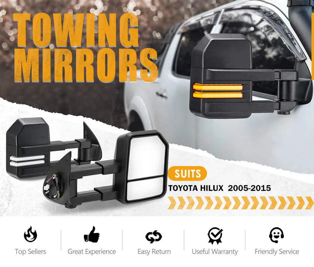 San Hima Pair Extendable Towing Mirrors for Toyota HILUX 2005-2015 N70 Black