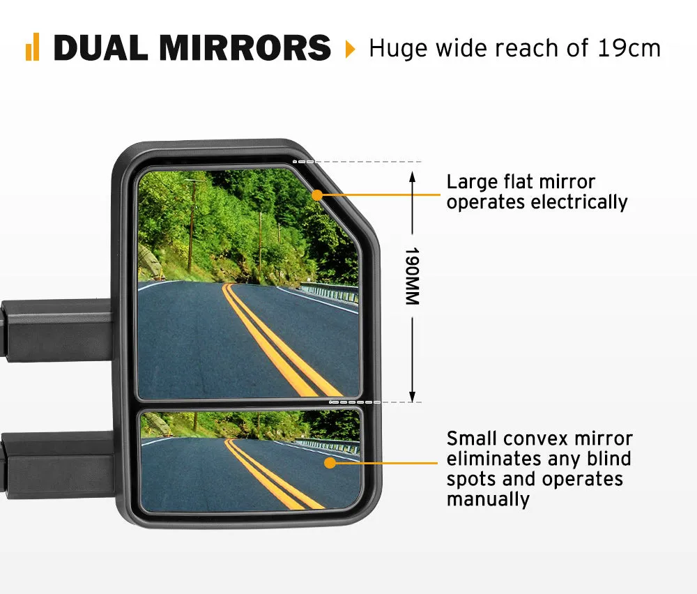 San Hima Pair Extendable Towing Mirrors for Toyota HILUX 2005-2015 N70 Black