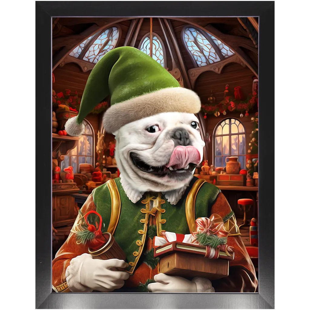 SANTA'S LITTLE HELPER 2 - Christmas Elf Inspired Custom Pet Portrait Framed Satin Paper Print