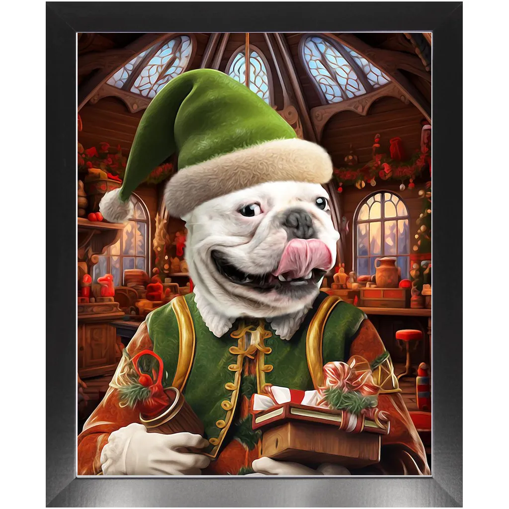 SANTA'S LITTLE HELPER 2 - Christmas Elf Inspired Custom Pet Portrait Framed Satin Paper Print