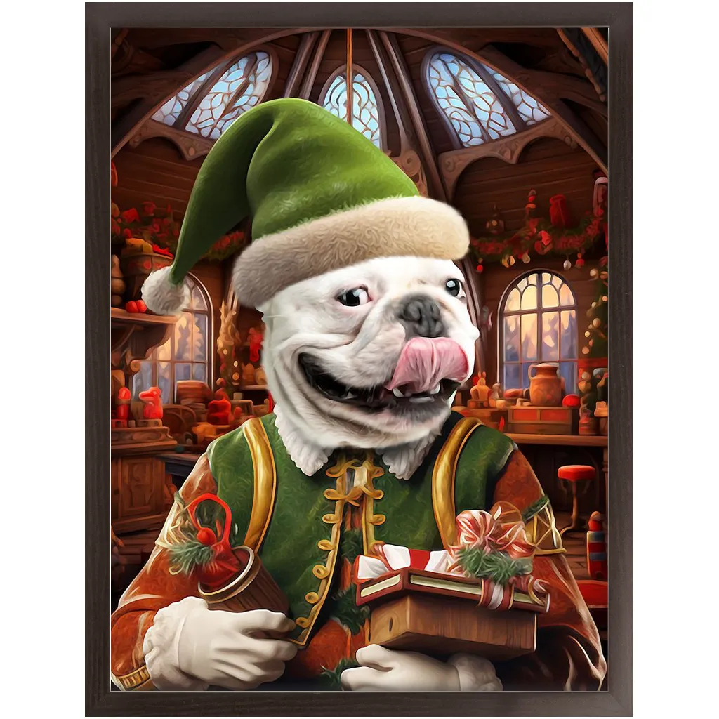 SANTA'S LITTLE HELPER 2 - Christmas Elf Inspired Custom Pet Portrait Framed Satin Paper Print