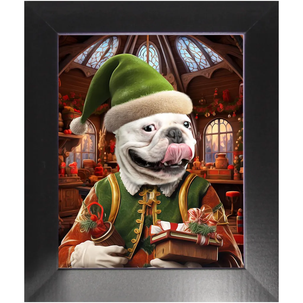 SANTA'S LITTLE HELPER 2 - Christmas Elf Inspired Custom Pet Portrait Framed Satin Paper Print