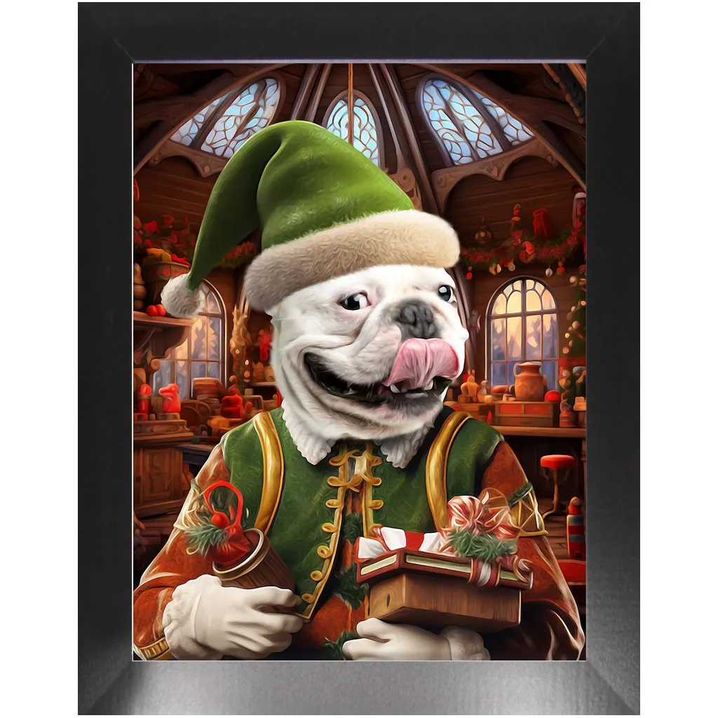 SANTA'S LITTLE HELPER 2 - Christmas Elf Inspired Custom Pet Portrait Framed Satin Paper Print