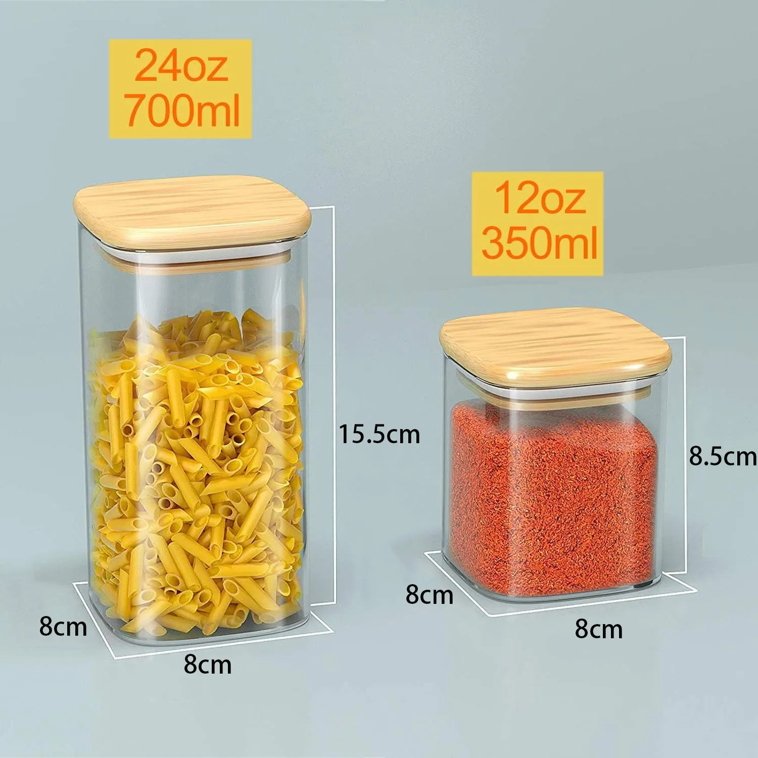 Set Of 12 Square Glass Storage Jars With 144pc Label Set