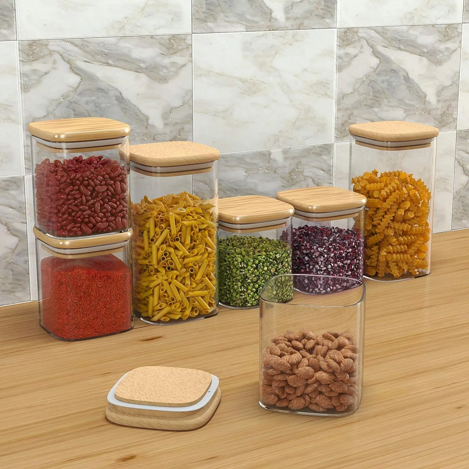 Set Of 12 Square Glass Storage Jars With 144pc Label Set