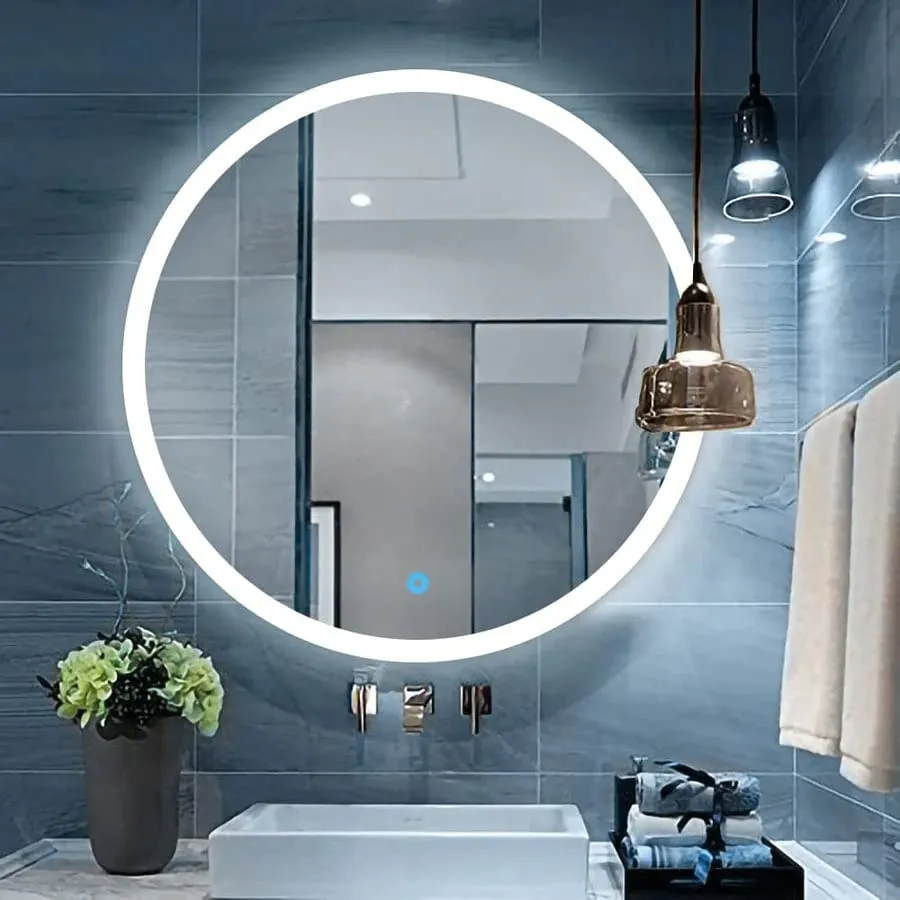 SmileSellers Led Mirror Beautiful Round Light Glass Mirror with Imported Touch Sensor Led Wall Mirror (21x21)