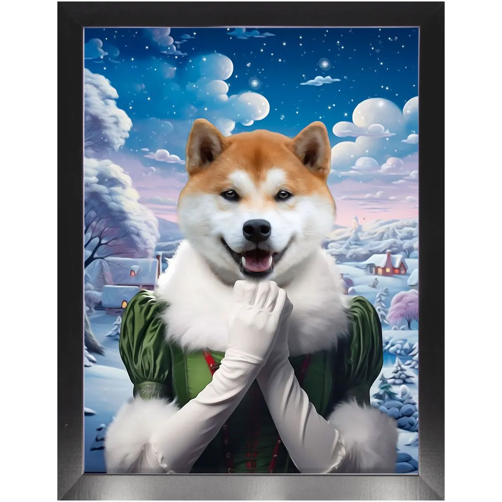 SNOWBALL - Christmas elf Inspired Custom Pet Portrait Framed Satin Paper Print