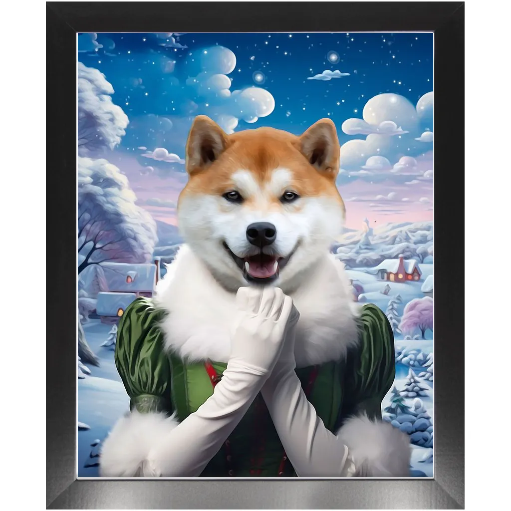 SNOWBALL - Christmas elf Inspired Custom Pet Portrait Framed Satin Paper Print