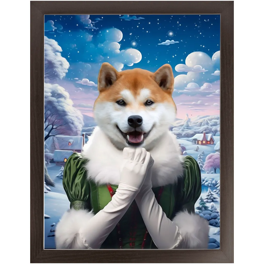 SNOWBALL - Christmas elf Inspired Custom Pet Portrait Framed Satin Paper Print