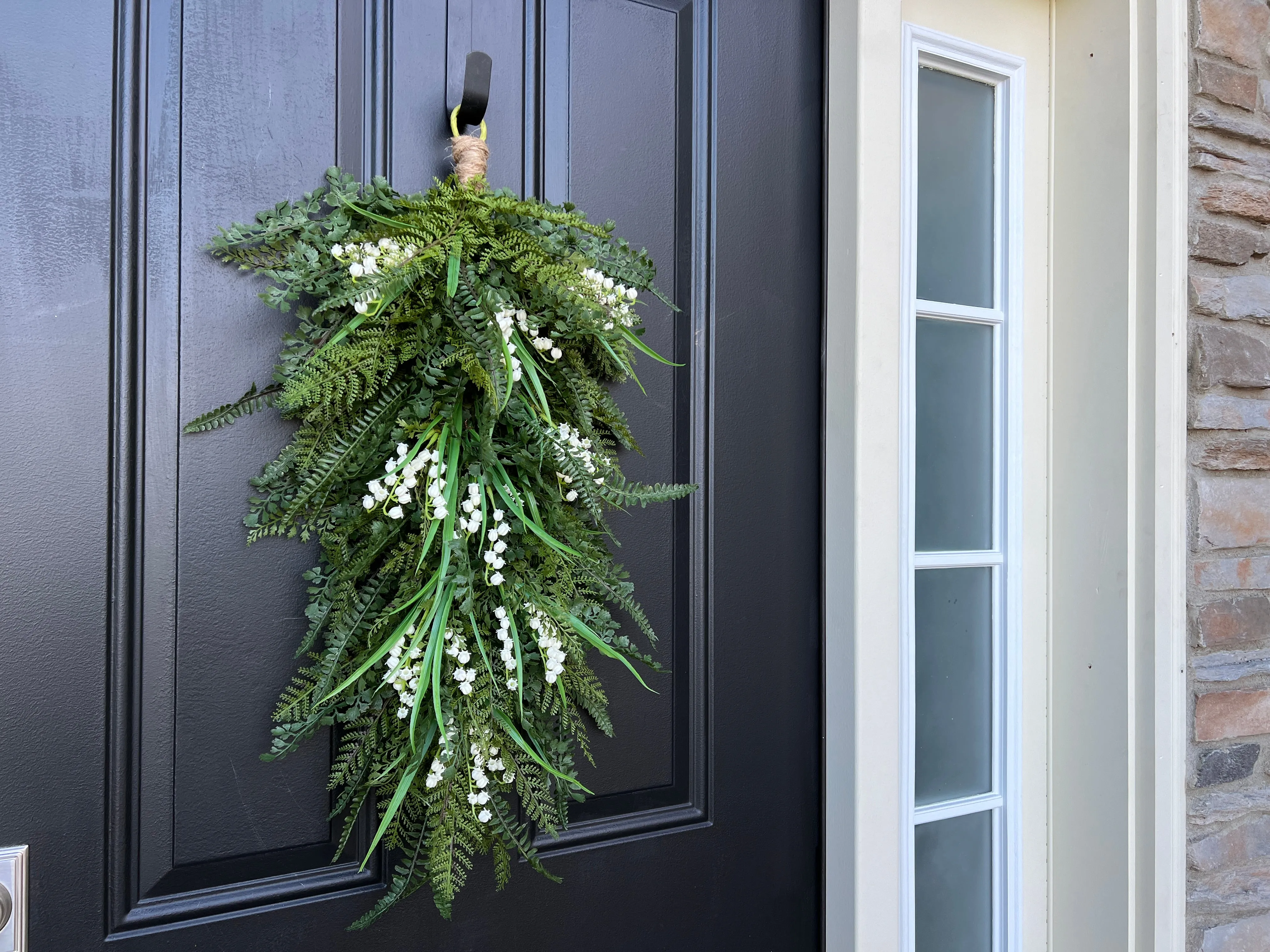 Spring Lily of the Valley and Fern Teardrop Wreath