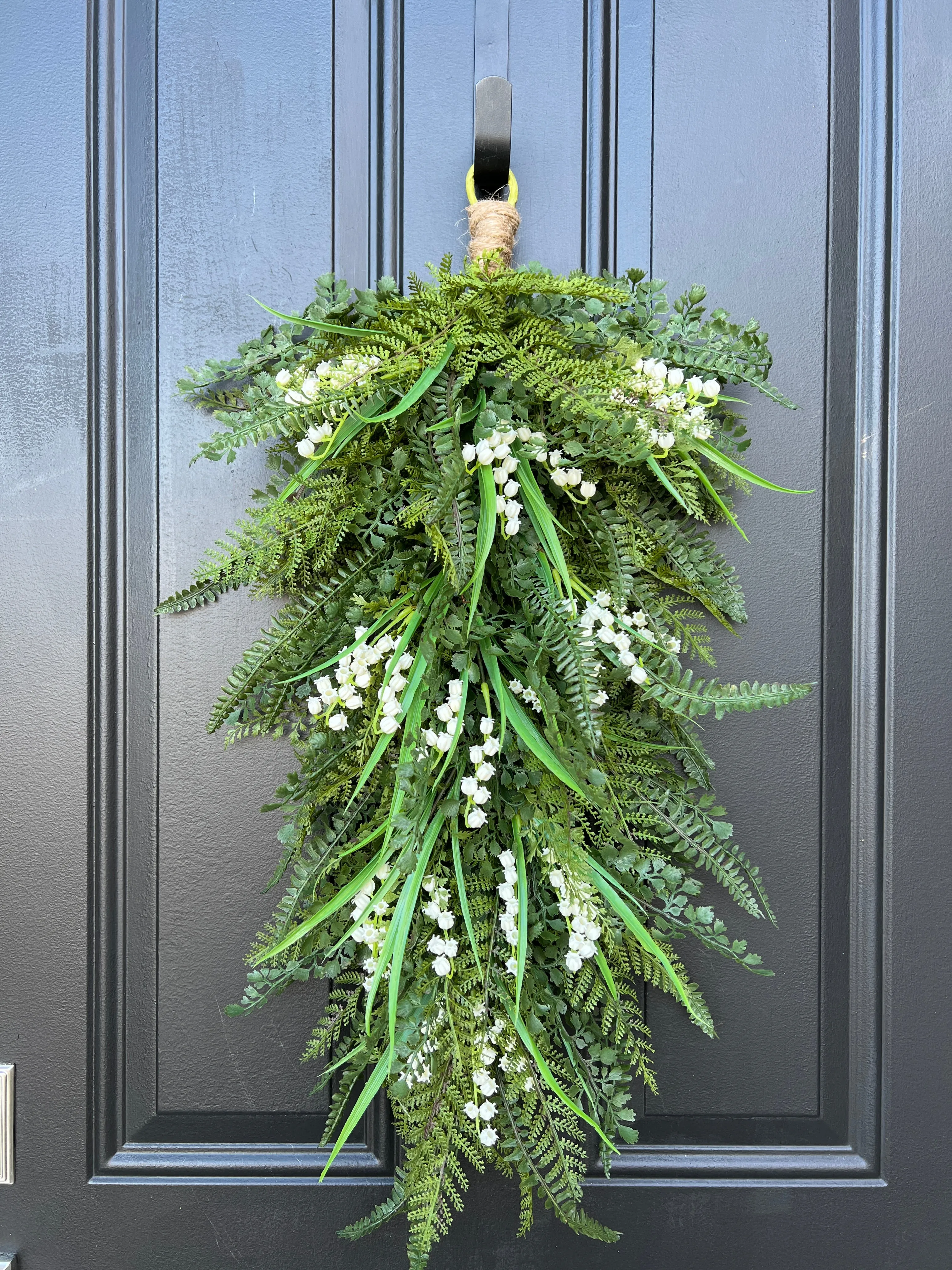 Spring Lily of the Valley and Fern Teardrop Wreath