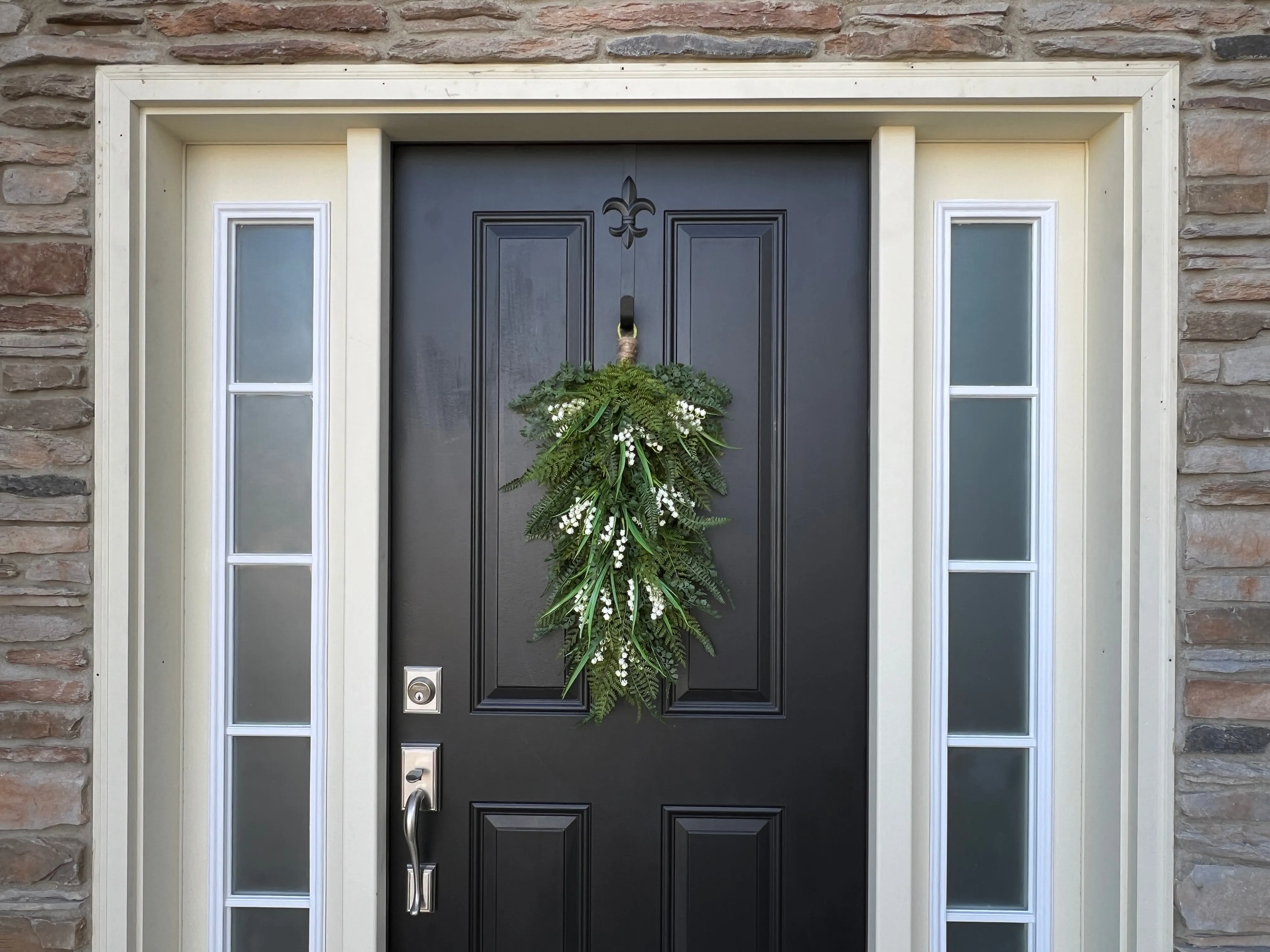 Spring Lily of the Valley and Fern Teardrop Wreath