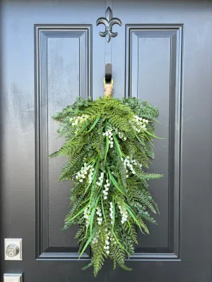 Spring Lily of the Valley and Fern Teardrop Wreath