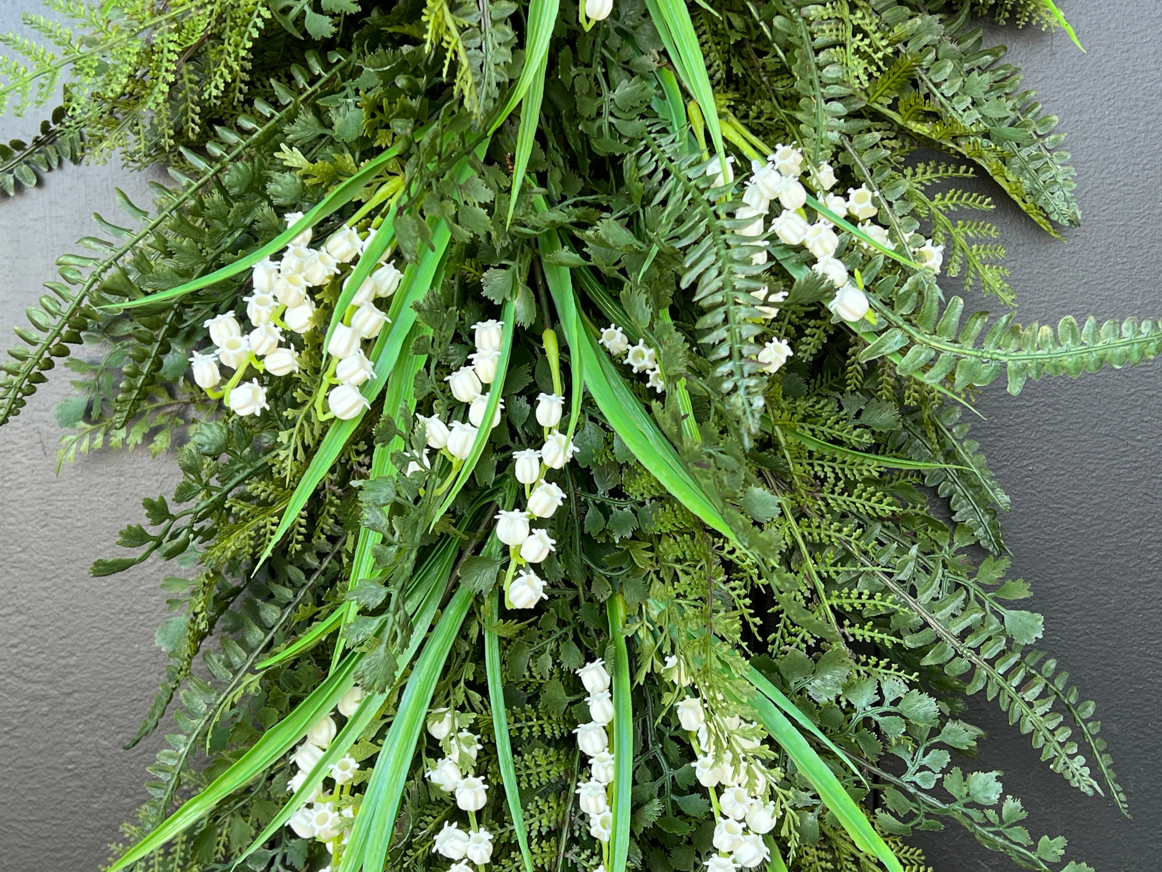 Spring Lily of the Valley and Fern Teardrop Wreath