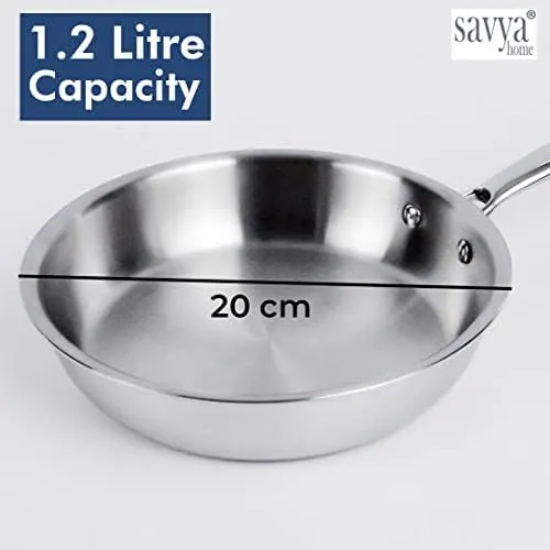 The Better Home Pack Of 2 1000 ml Each Kitchen Containers Set with Bamboo Lid & 1.2 Ltr Tri-Ply Stainless Steel Fry Pan | Suitable for Gas Stove & Induction | 20 Cm Diameter | Silver