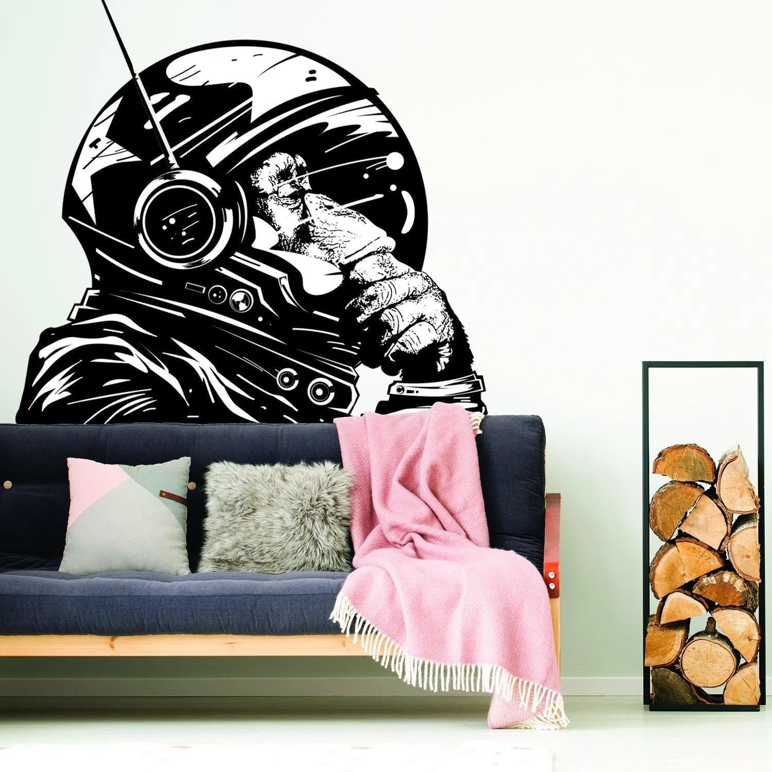 Thinking Astronaut Monkey Print Art Wall Sticker - The Thinker Chimp Space Astronauts Mural Decal