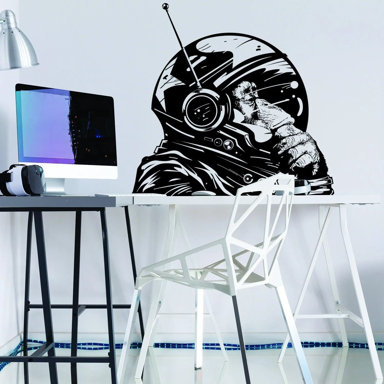 Thinking Astronaut Monkey Print Art Wall Sticker - The Thinker Chimp Space Astronauts Mural Decal