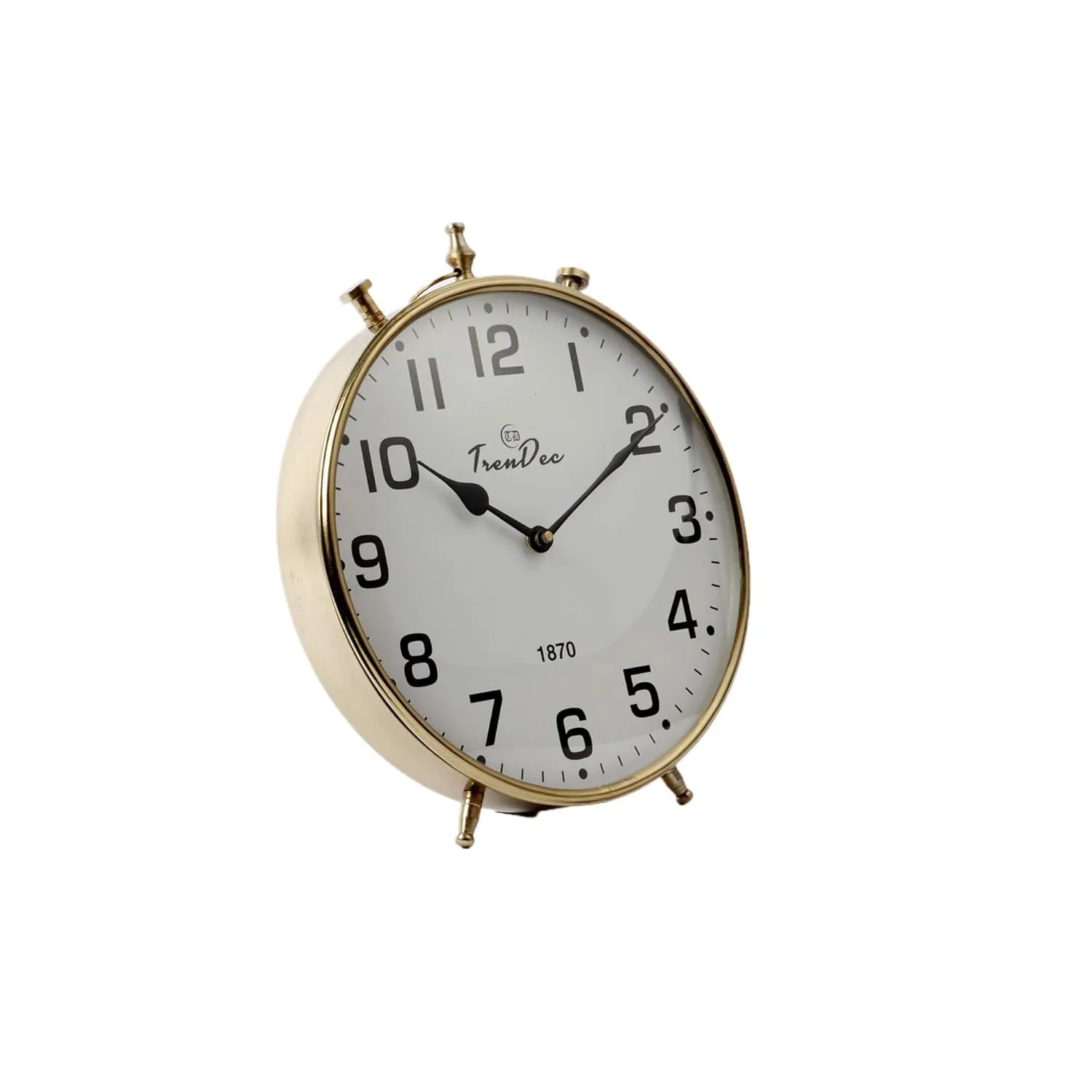 TrenDec Table Clock | Desk Clock | Tableware Decorative Clock | Table Clock for Bedroom & Livingroom and Office | Metal Round Gold Finish | Analog Table Clock - Dia: 10 Inch