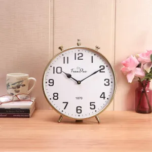 TrenDec Table Clock | Desk Clock | Tableware Decorative Clock | Table Clock for Bedroom & Livingroom and Office | Metal Round Gold Finish | Analog Table Clock - Dia: 10 Inch