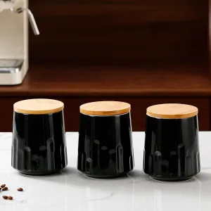 UMAI Ceramic Jars for kitchen storage with bamboo lids | 280ml Each | Pack of 3 | Airtight Kitchen containers set | Multipurpose Jars for pickles dry fruits nuts | Black |