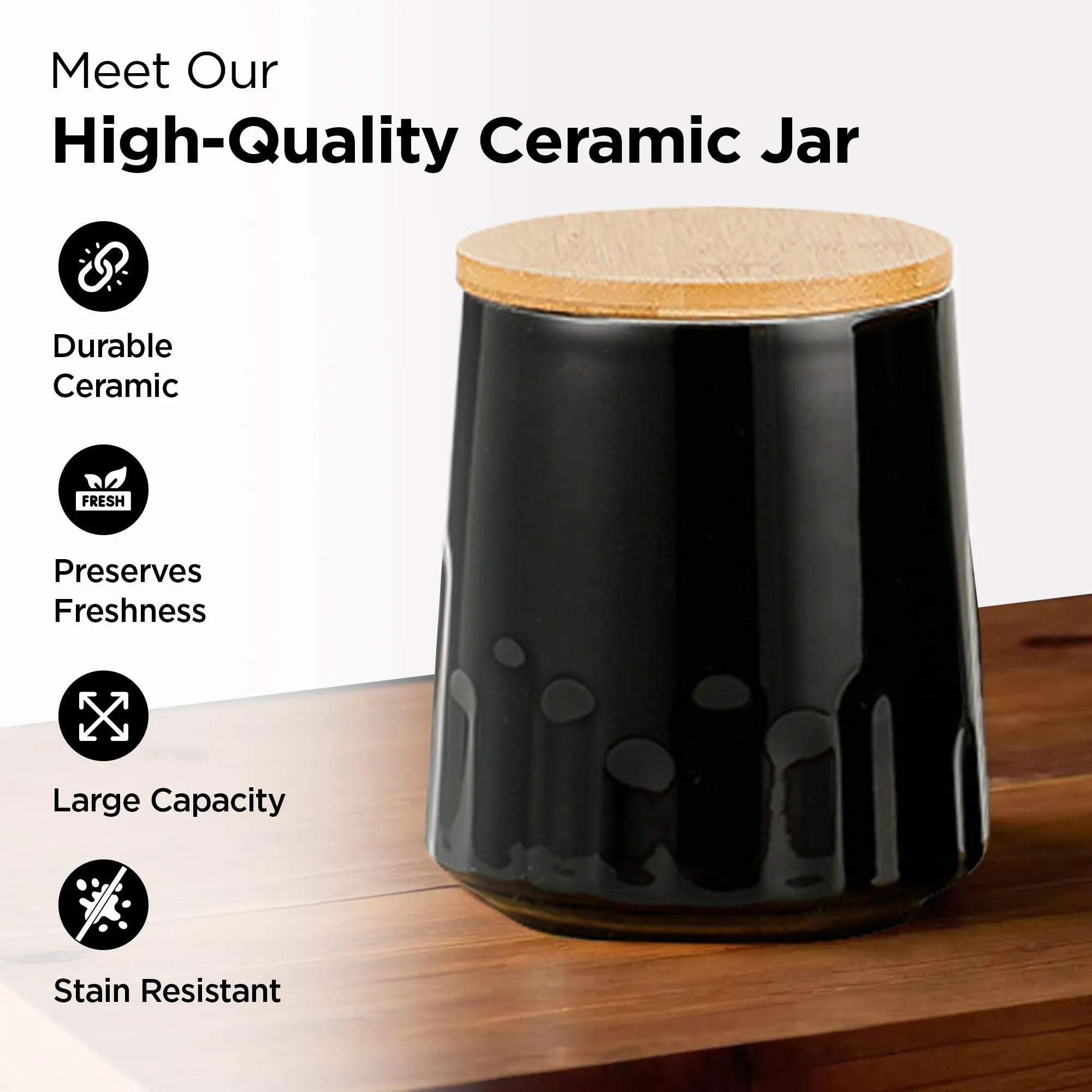 UMAI Ceramic Jars for kitchen storage with bamboo lids | 280ml Each | Pack of 3 | Airtight Kitchen containers set | Multipurpose Jars for pickles dry fruits nuts | Black |