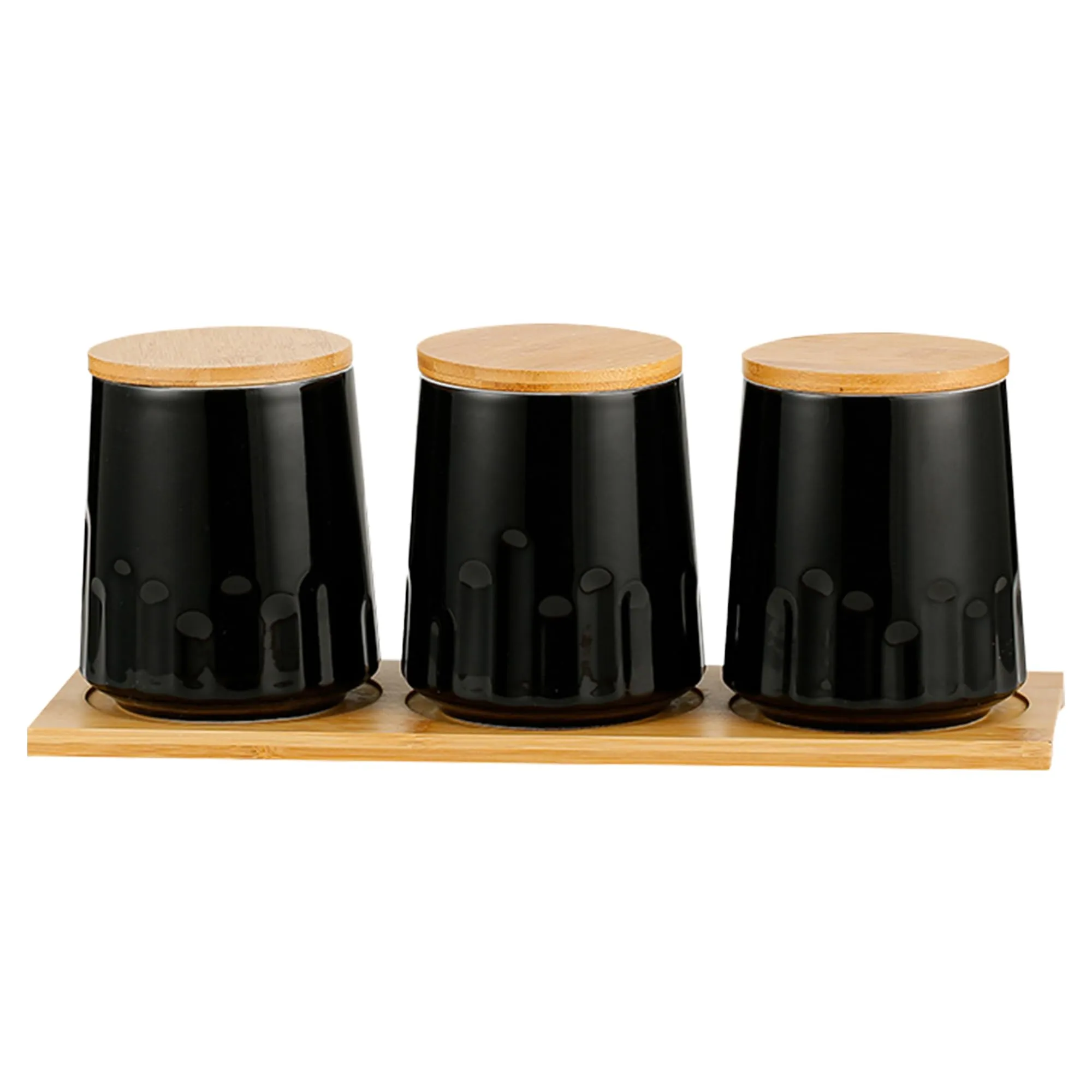 UMAI Ceramic Jars for kitchen storage with bamboo lids | 280ml Each | Pack of 3 | Airtight Kitchen containers set | Multipurpose Jars for pickles dry fruits nuts | Black |