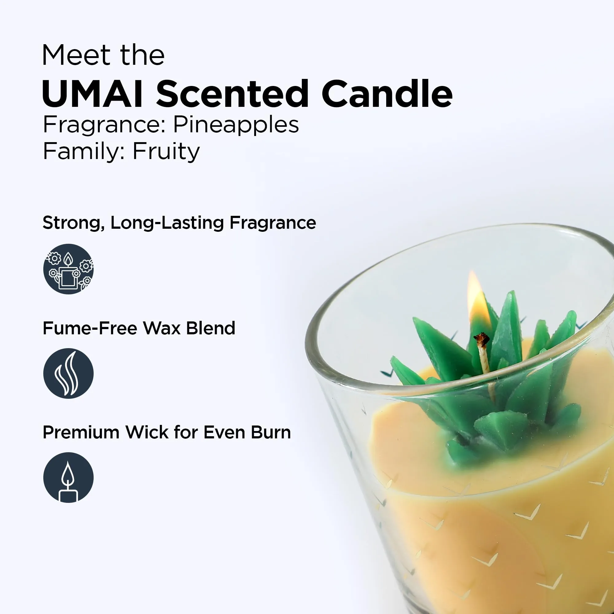 UMAI Glass Jar Scented Candles|Premium Scented Candle with Long-Lasting Fragrance(52 Hrs),Soy & Essential Oil Blend|Fragrance Candles for Home Decor,Christmas & New Years Gift|Pineapples