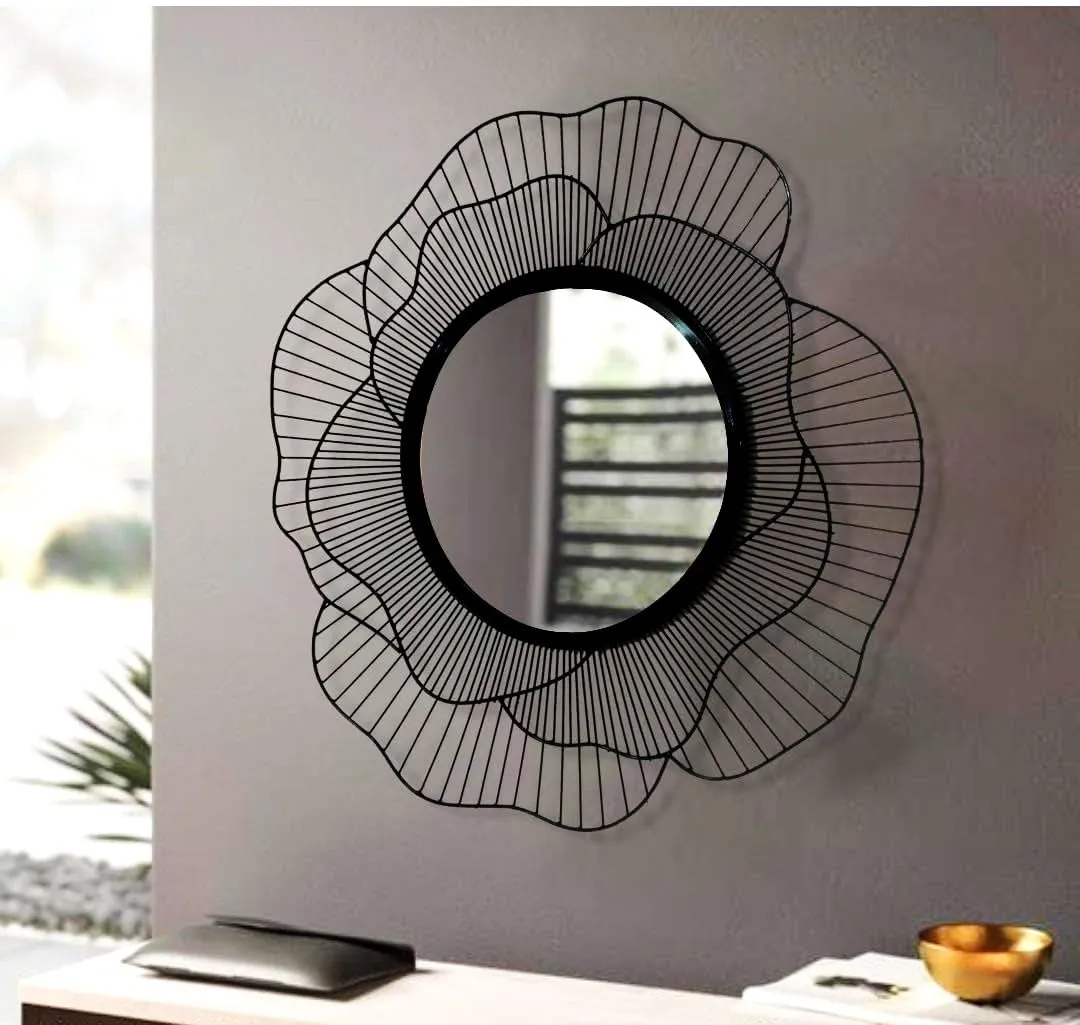 Urban Craft Iron Decorative Wall Mounted Metal Mirror, Black Rose Design, Framed